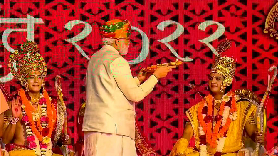 Around 6.30 pm, the prime minister will witness an 'aarti' on the banks of the Saryu. Credit: PTI Photo