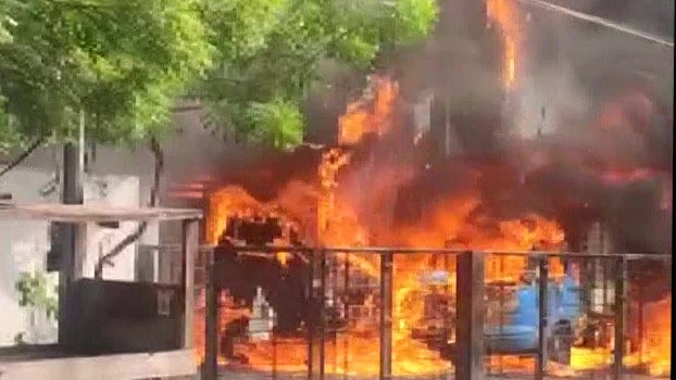 Fire broke out at a private drugs production firm in Chennai's Ashok Nagar. Credit: Twitter/ @ANI