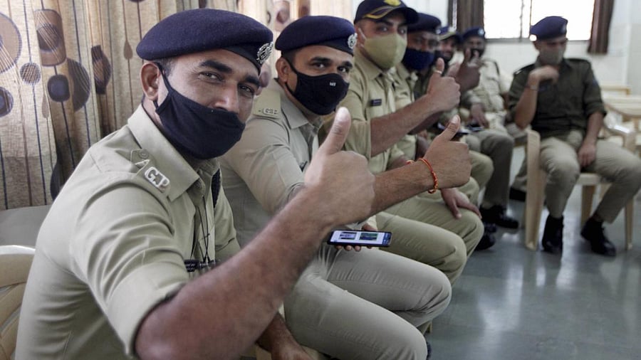 Policemen in Ahmedabad. Credit: PTI Photo
