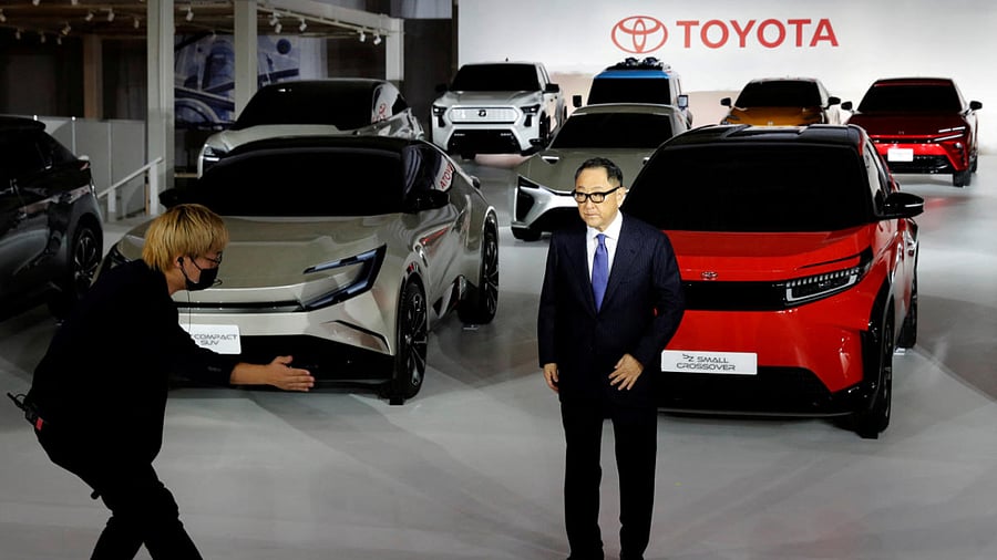 Toyota CEO Akio Toyoda holds briefing on battery EV strategy. Credit: Reuters Photo