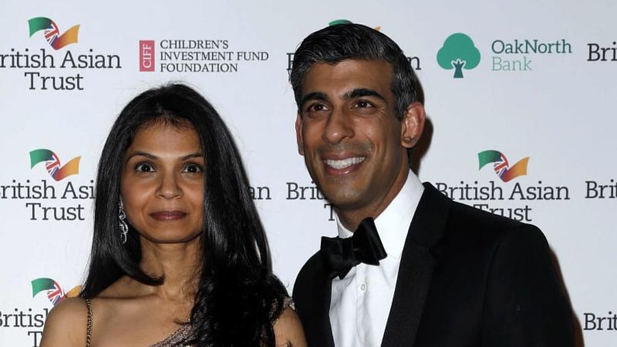 UK Prime Minister Rishi Sunak and his wife Akshata Murthy. Credit: AFP Photo