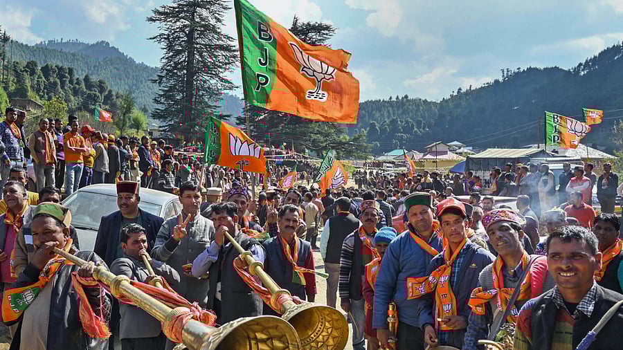 BJP supporters in Himachal Pradesh. Credit: PTI Photo