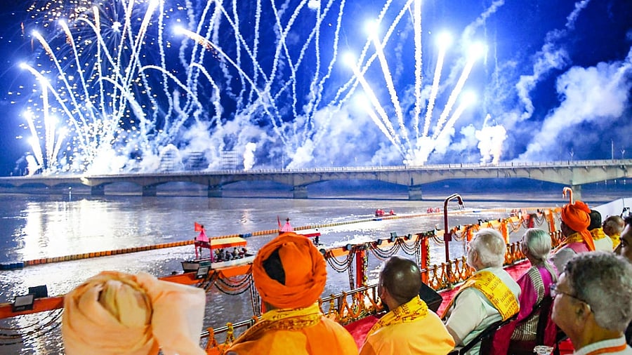PM Modi at Deepotsav celebrations in Ayodhya. Credit: PTI Photo
