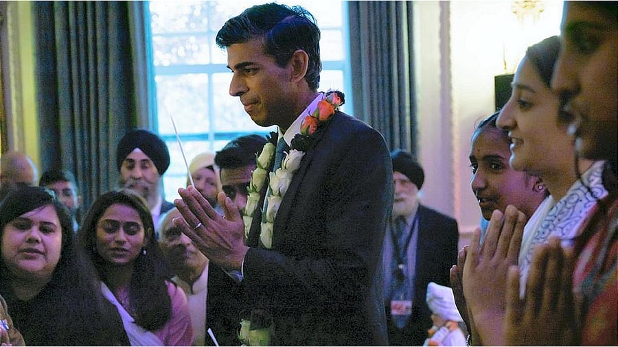 UK Prime Minister Rishi Sunak celebrates Diwali at 10 Downing Street. Credit: PTI Photo