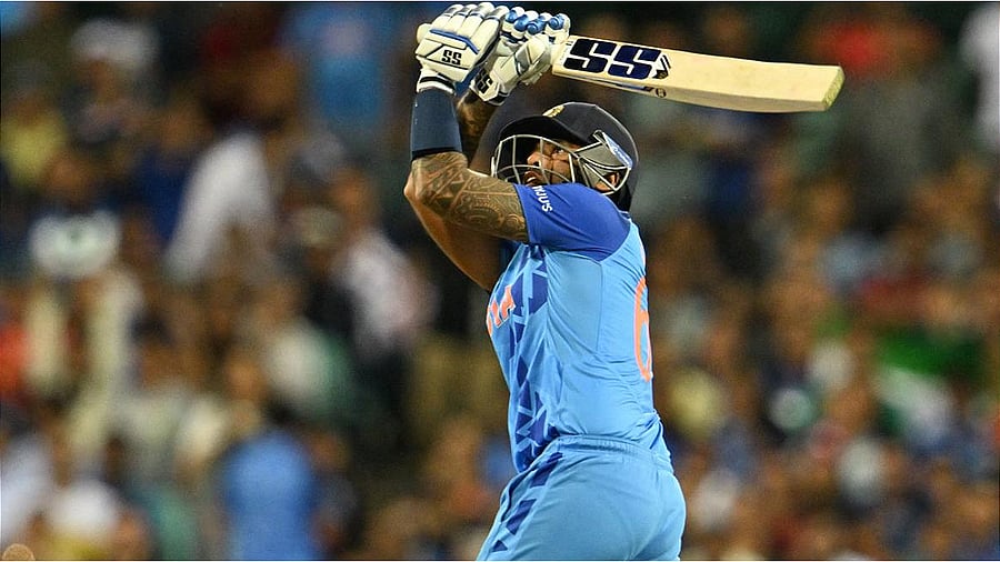 Suryakumar Yadav plays a shot during the ICC men's Twenty20 World Cup 2022 cricket match between India and Netherlands. Credit: AFP Photo
