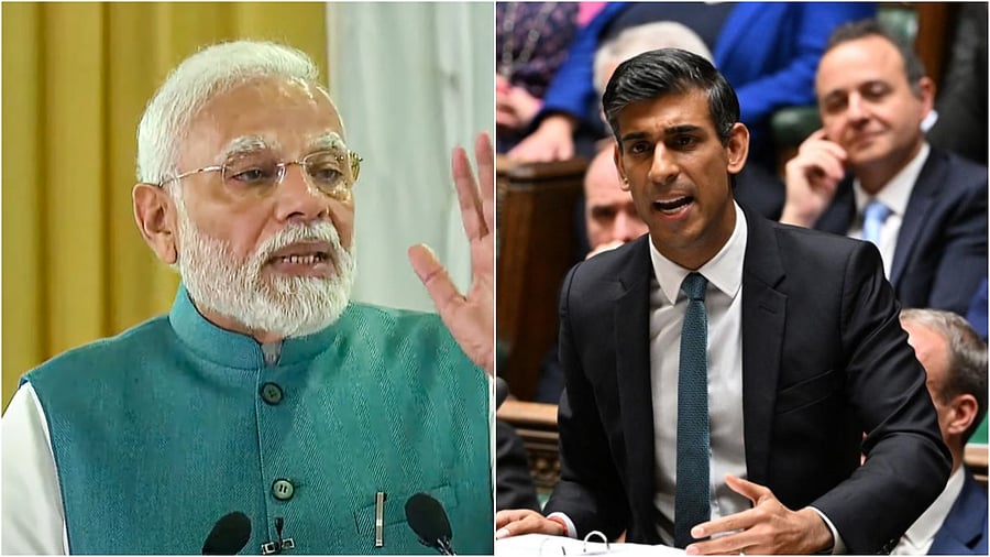 PM Narendra Modi (left) and Rishi Sunak. Credit: PTI/AFP Photos