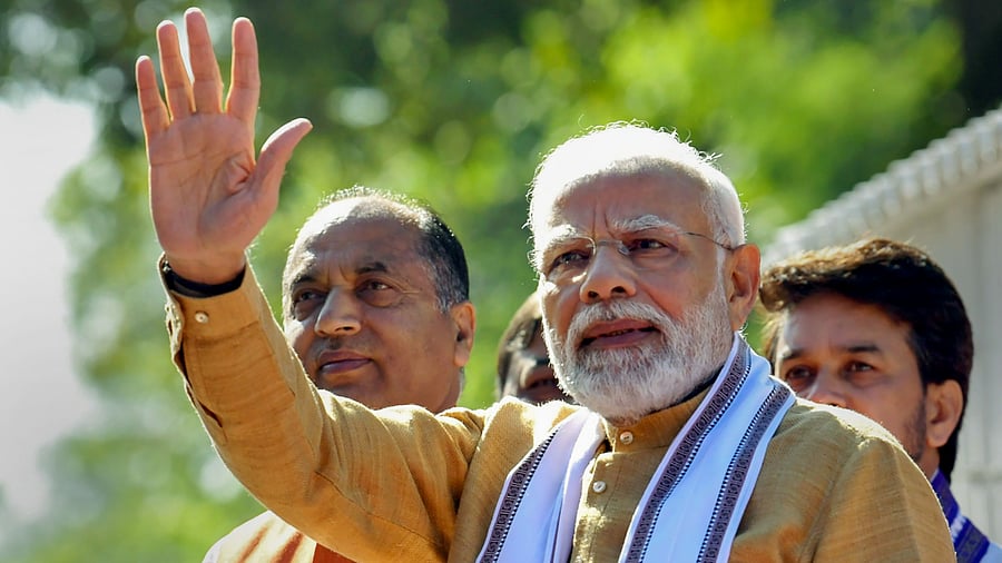 Prime Minister Narendra Modi with Himachal Pradesh Chief Minister Jai Ram Thakur. Credit: PTI Photo