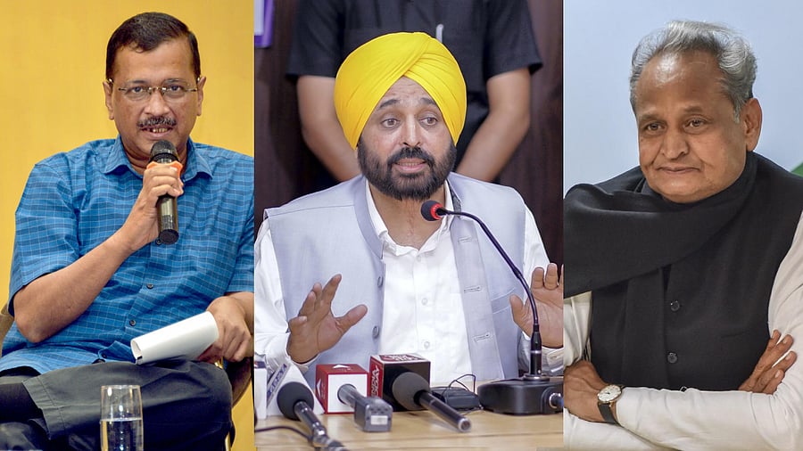 Arvind Kejriwal, Bhagwant Mann, Ashok Gehlot. Credit: PTI Photos