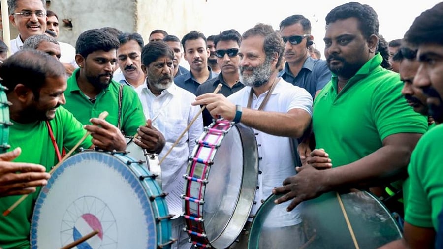 Congress leader Rahul Gandhi during the party's Bharat Jodo Yatra, in Narayanpet district. Credit: PTI Photo