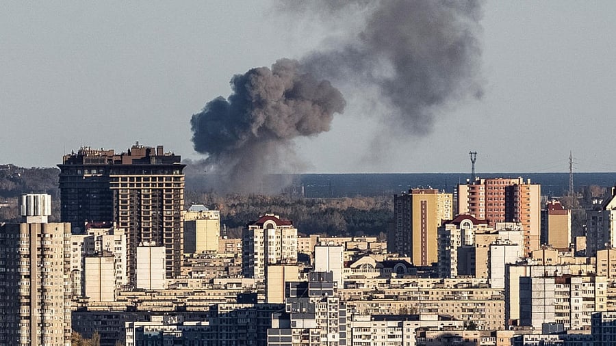 Smoke rises on the outskirts of the city during a Russian missile attack on Monday. Credit: Reuters Photo