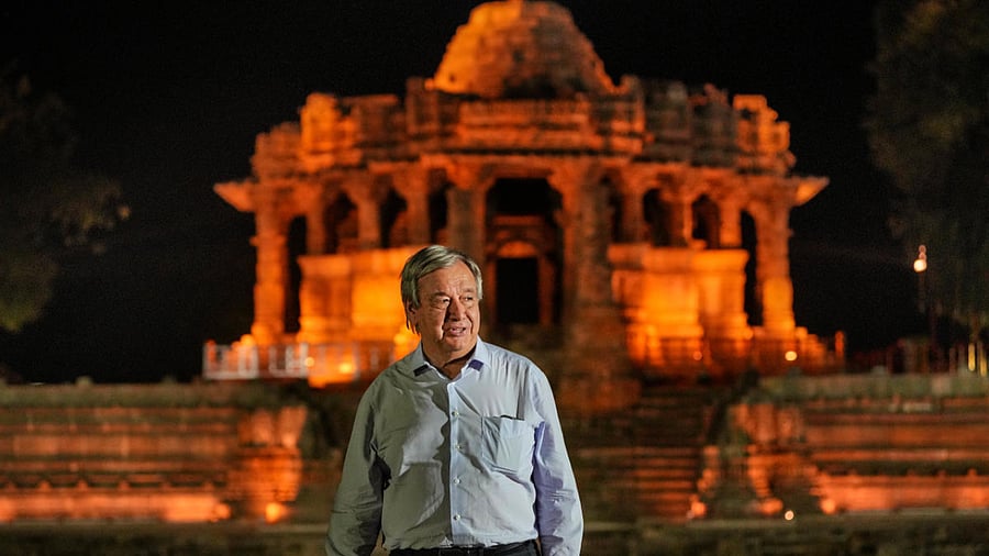 UN Chief Antonio Guterres during India visit. Credit: PTI Photo