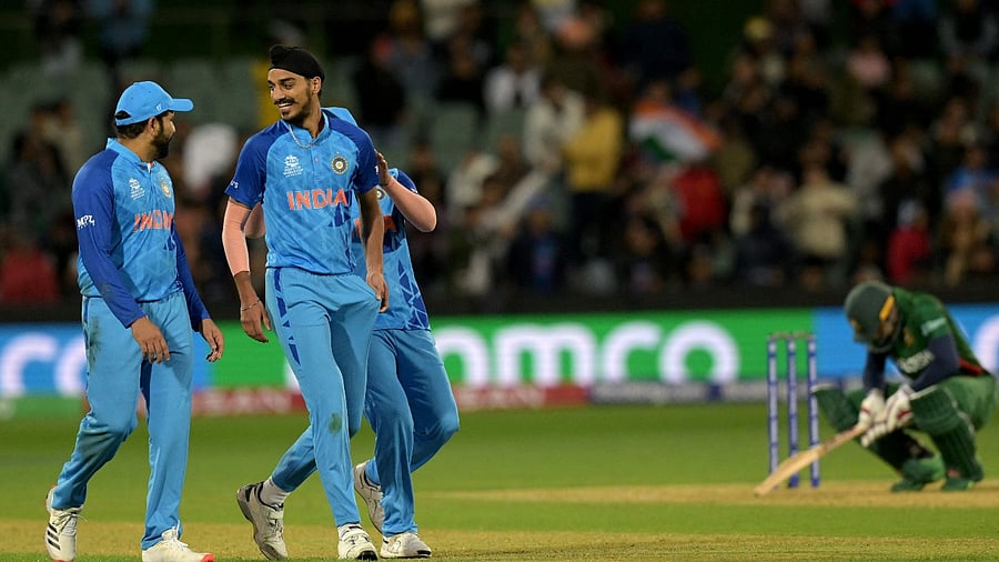The 23-year-old left-arm seamer delivered for India in the five-run win over Bangladesh in the T20 World Cup. Credit: AFP Photo