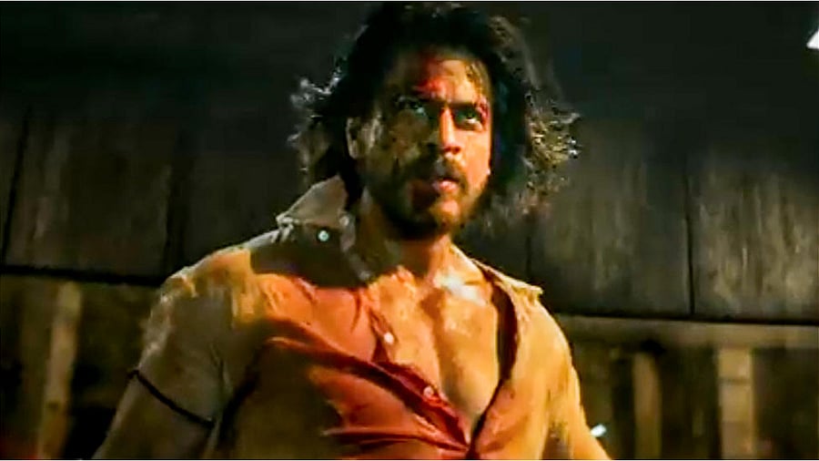 Shah Rukh Khan in a still from the first teaser of his upcoming movie 'Pathaan'. Credit: PTI Photo