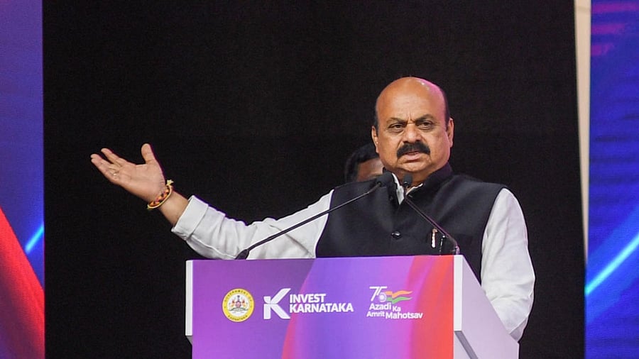 Chief Minister Basavaraj Bommai addressing at the Valedictory of Global Investors Meet 'Invest Karnataka 2022', at Palace Grounds in Bengaluru. Credit: DH Photo