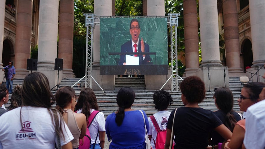 Cuba's Foreign Minister Bruno Rodriguez addresses the United Nations General Assembly. Credit: Reuters photo