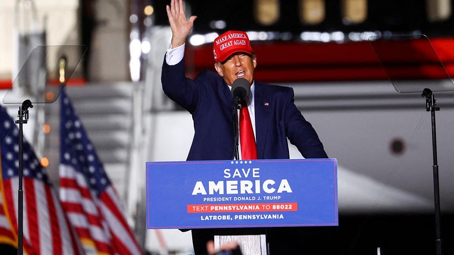 Former US President Donald Trump attends a pre-election rally to support Republican candidates in Latrobe. Credit: Reuters photo
