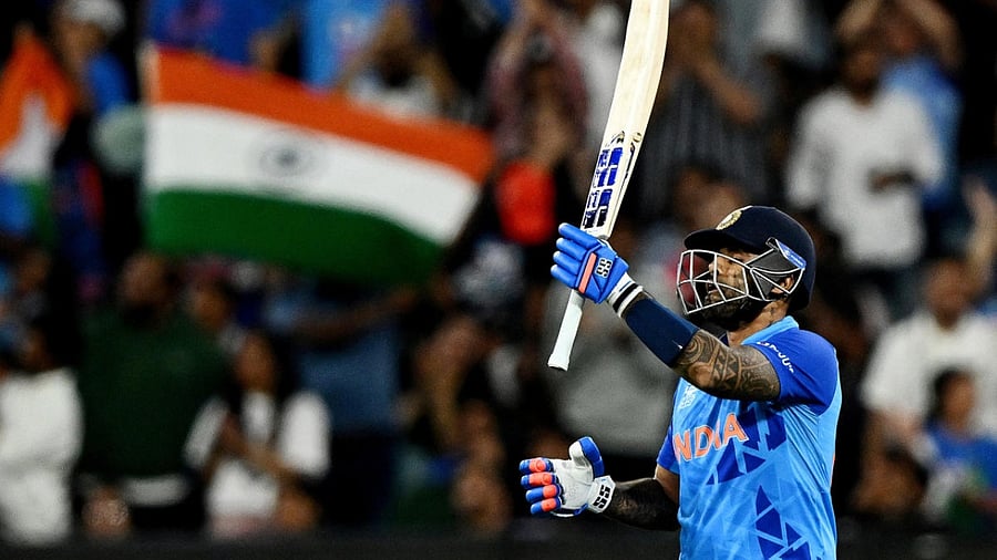 Suryakumar Yadav celebrates his half century. Credit: Reuters Photo
