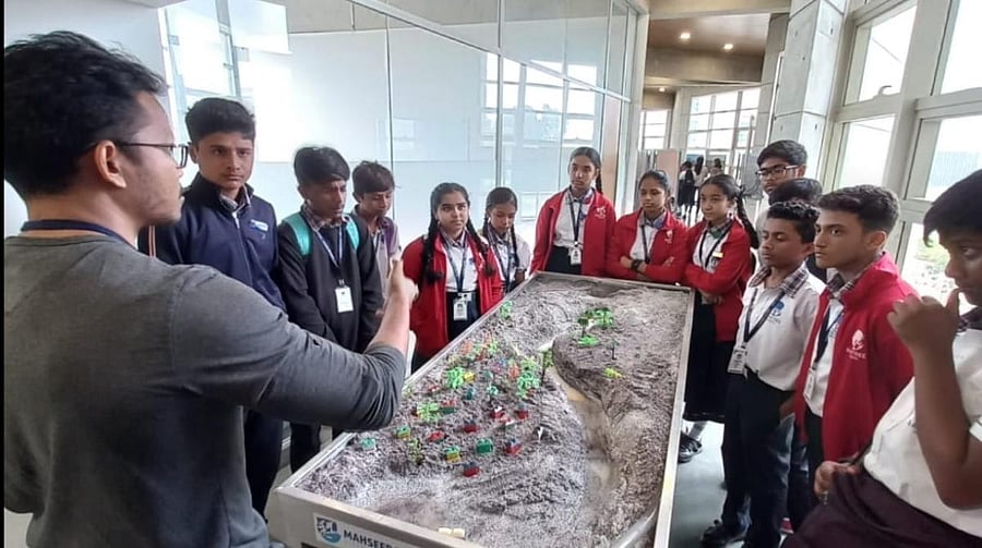 An expert displays a model at the ‘Rivers of Life’ event organised by the Azim Premji University in Bengaluru. Credit: Special arrangement