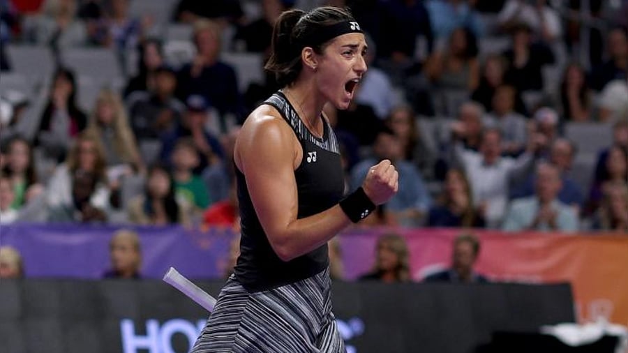 Caroline Garcia of France celebrates after a point against Aryna Sabalenka of Belarus. Credit: AFP Photo