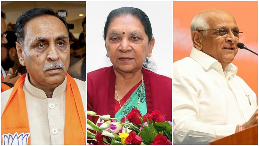 Vijay Rupani, Anandiben Patel and Bhupendrabhai Patel (from left to right) : Credit: PTI File Photo