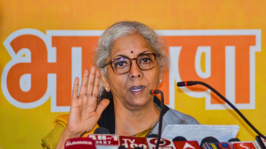 Union Finance Minister Nirmala Sitharaman addresses a press conference in Shimla. Credit: PTI Photo