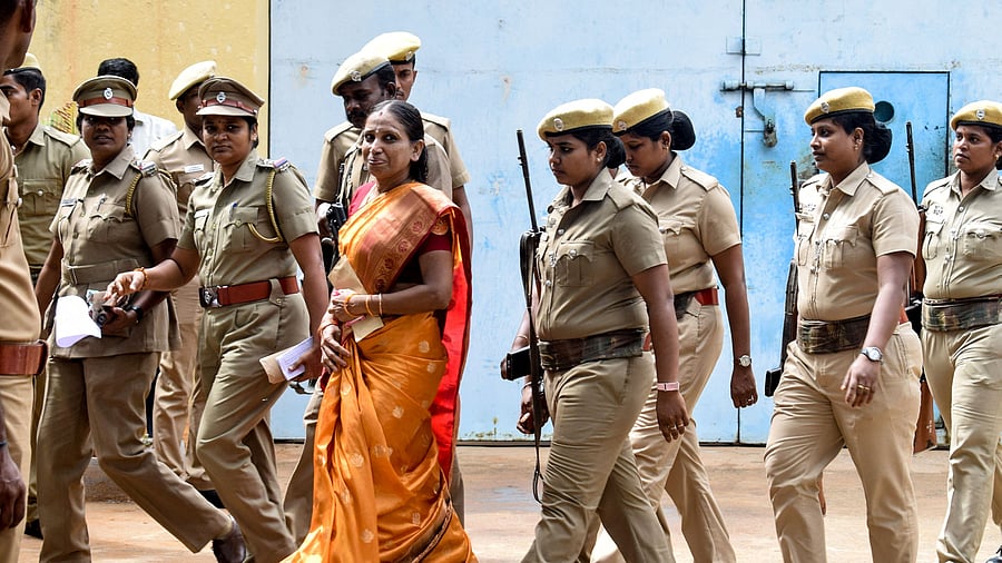 Nalini accused of harbouring Dhanu who triggered the belt bomb killing Rajiv Gandhi instantly at a public meeting in Sriperumbudur on May 21, 1991. Credit: AFP Photo