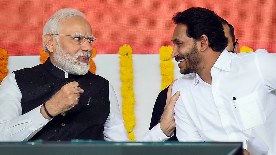 Prime Minister Narendra Modi with Andhra Pradesh Chief Minister YS Jagan Mohan Reddy. Credit: PTI Photo