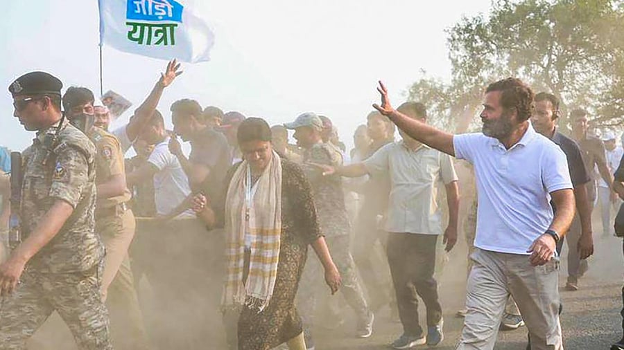 Congress leader Rahul Gandhi during the party's 'Bharat Jodo Yatra', in Hingoli district. Photo Credit: PTI Photo