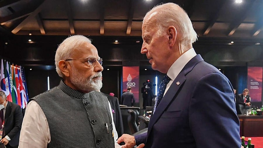 Prime Minister Narendra Modi interacts with US President Joe Biden during the G20 Summit in Bali. Photo Credit: AFP Photo