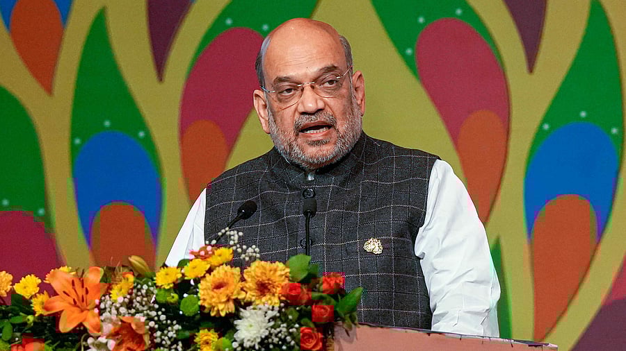  Amit Shah speaks during the third 'No Money for Terror' Ministerial Conference on Counter-Terrorism Financing. Credit: PTI Photo