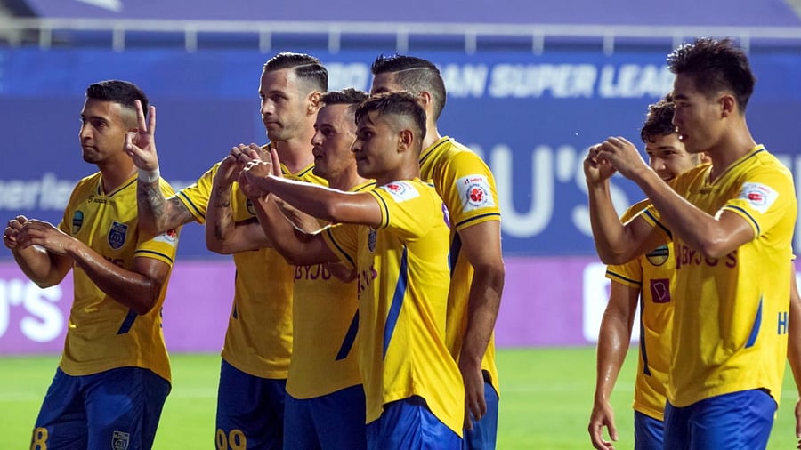Dimitrios Diamantakos ('18) scored the only goal of the game to take the Kerala Blasters to third place in the league. Credit: PTI Photo