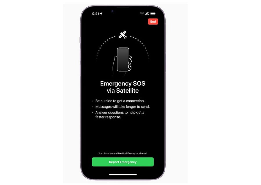 The new life-saving Emergency SOS via Satellite feature is now available on all iPhone 14 models. Credit: Apple