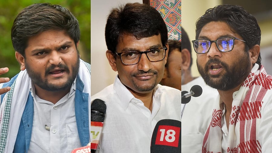 Hardik Patel, Alpesh Thakor and Jignesh Mevani. Credit: PTI Photos