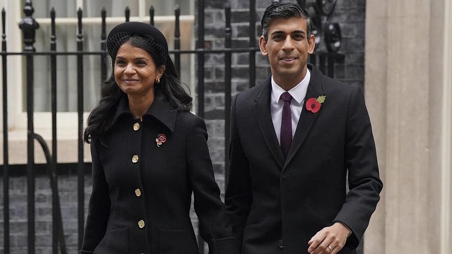 Britain's Prime Minister Rishi Sunak and his wife Akshata Murty. Credit: AP/PTI Photo