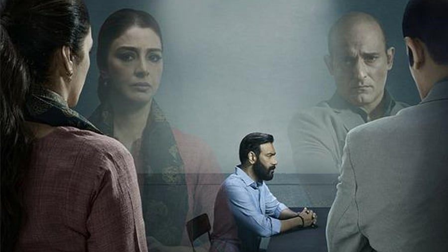 Tabu, Ajay Devgn, and Akshaye Khanna in 'Drishyam 2'. Credit: IMDb