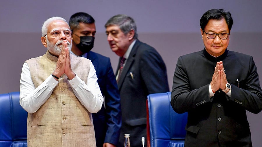PM Narendra Modi with Union minister Kiren Rijiju during the Constitution Day celebrations in the Supreme Court. Credit: PTI Photo