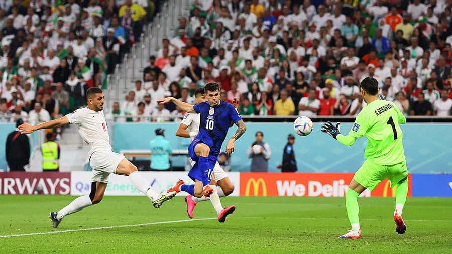Christian Pulisic of the US scores their first goal. Credit: Reuters Photo