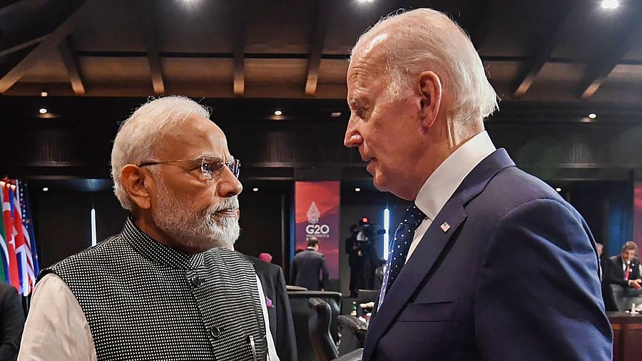 Prime Minister Narendra Modi with US President Joe Biden. Credit: PTI Photo