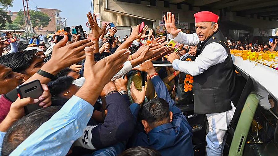 In Mainpuri, SP president Akhilesh Yadav's wife Dimple Yadav is pitted against BJP's Raghuraj Singh Shakya. Credit: PTI Photo