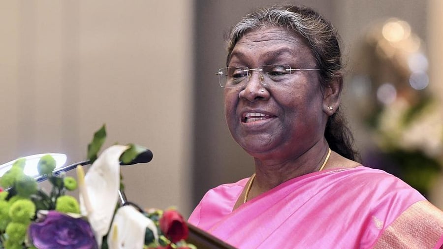 President Droupadi Murmu at a function in Vijayawada, Andhra Pradesh. Credit: PTI Photo