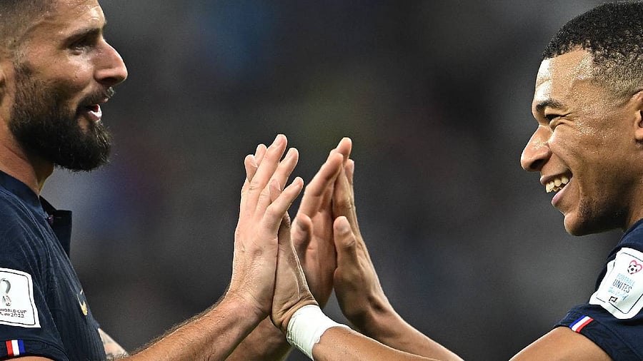 France's Kylian Mbappe with Olivier Giroud. Credit: Reuters Photo