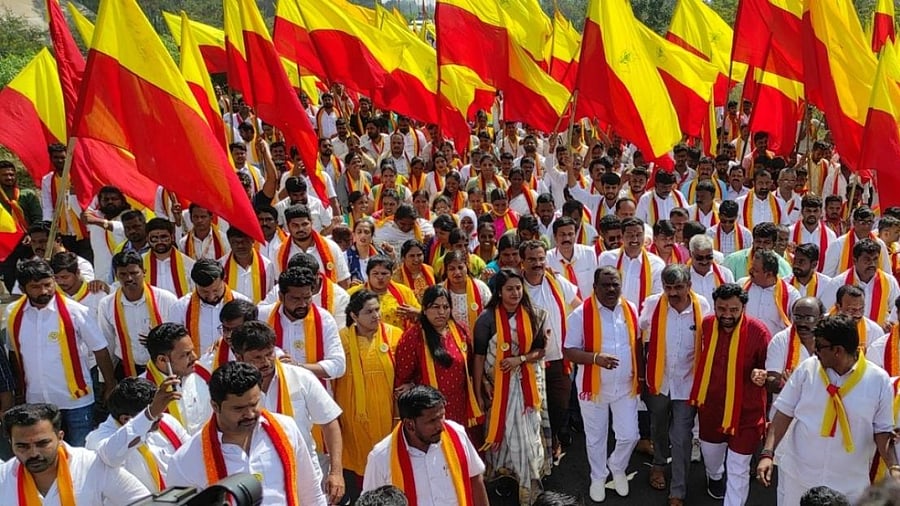 Activists stage protest in Belagavi amid the ongoing border dispute. Credit: DH Photo