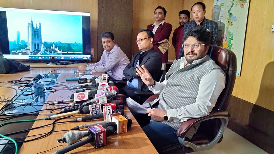 Babul Supriyo addresses a press conference in Kolkata on Wednesday. Credit: DH Photo