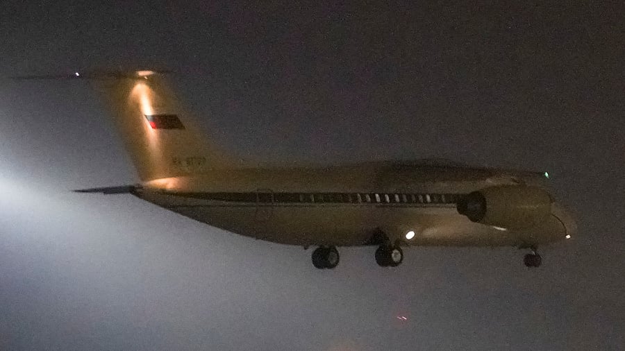 The Antonov An-148 plane which, according to local media, carries Russian citizen Victor Bout, who was exchanged for U.S. basketball player Brittney Griner during a prisoner swap. Credit: Reuters Photo