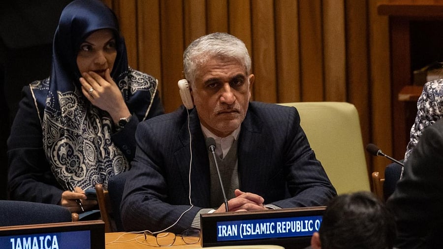 Permanent Representative of Iran Amir Saeid Iravani is seen during the 5th plenary meeting of the Economic and Social Council. Credit: AFP Photo