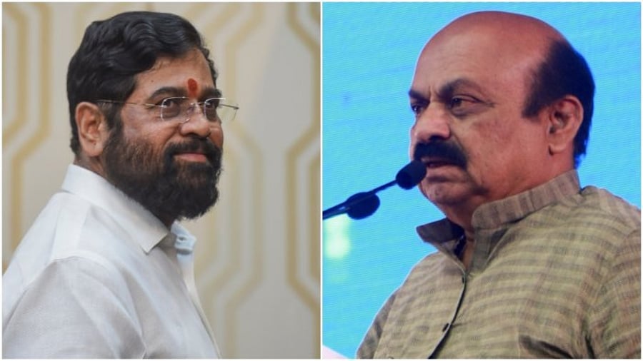 (From L-R) Maharashtra and Karnataka Chief Ministers Eknath Shinde and Basavaraj Bommai. Credit: PTI Photos