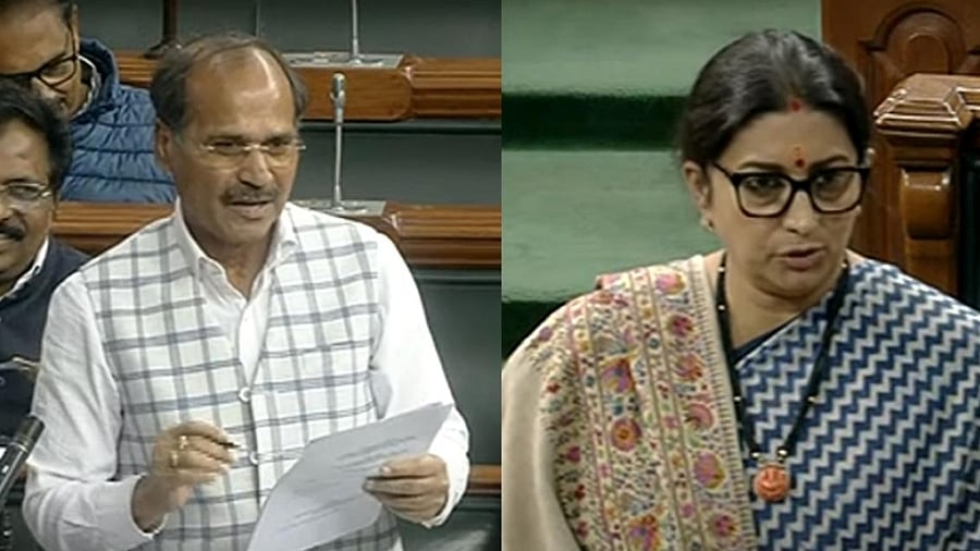 Adhir Ranjan Chowdhury, Smriti Irani. Credit: IANS Photo