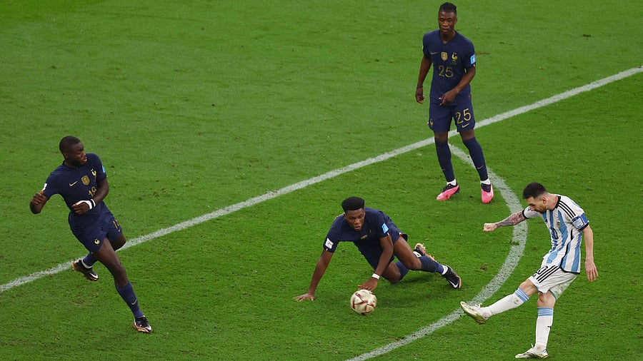 Argentina's Lionel Messi shoots at goal. Credit: Reuters Photo