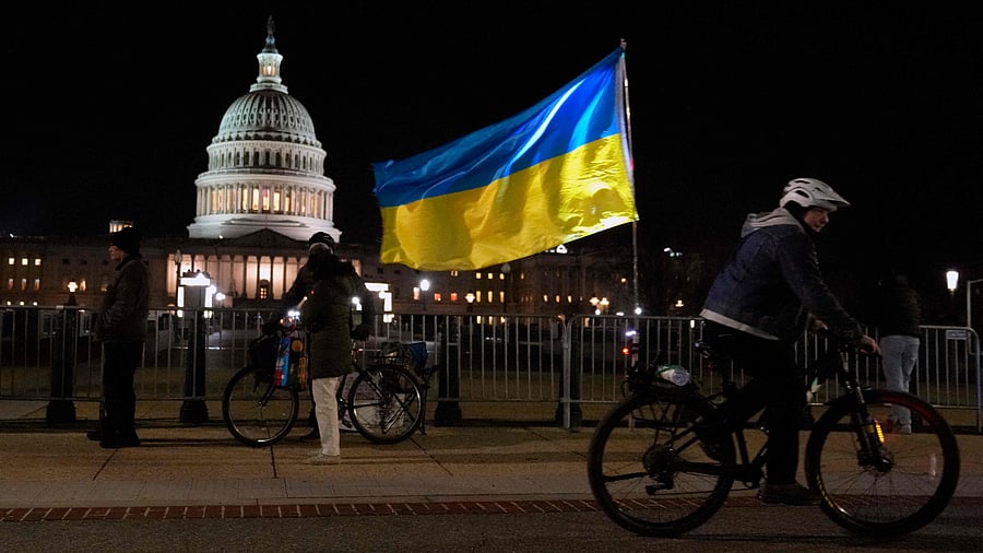 Outside of the White House, Zelenskyy's first stop of the day, television cameras from around the world were there to record the visit of the wartime leader, his only known trip outside his country since Russia invaded exactly 300 days ago. Credit: Getty Images via AFP