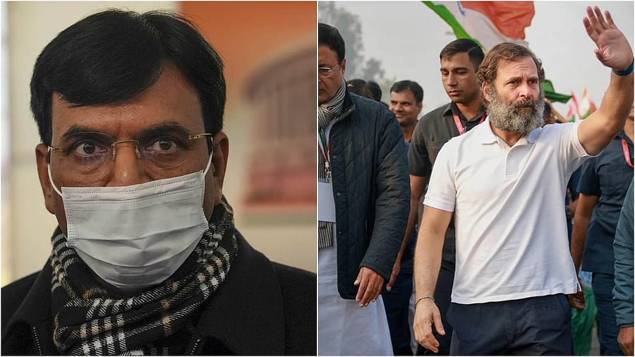 Union Health Minister Mansukh Mandaviya (L) and Rahul Gandhi. Credit: PTI Photo